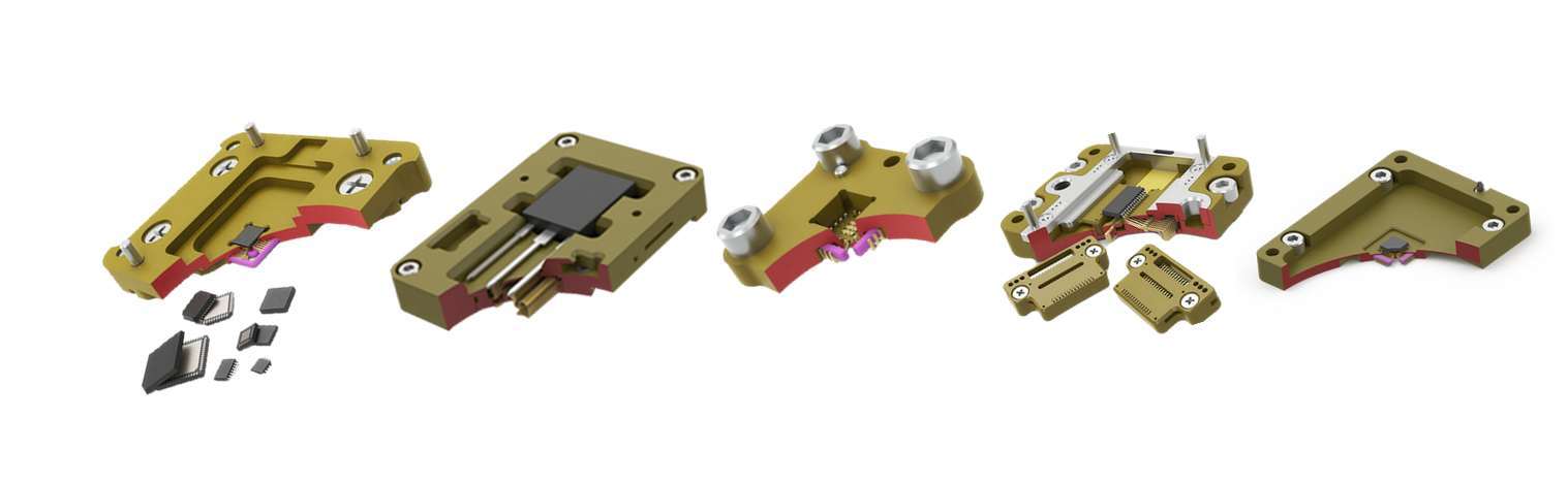 Range of semiconductor test socket assemblies and device packages from the supplied socket overview