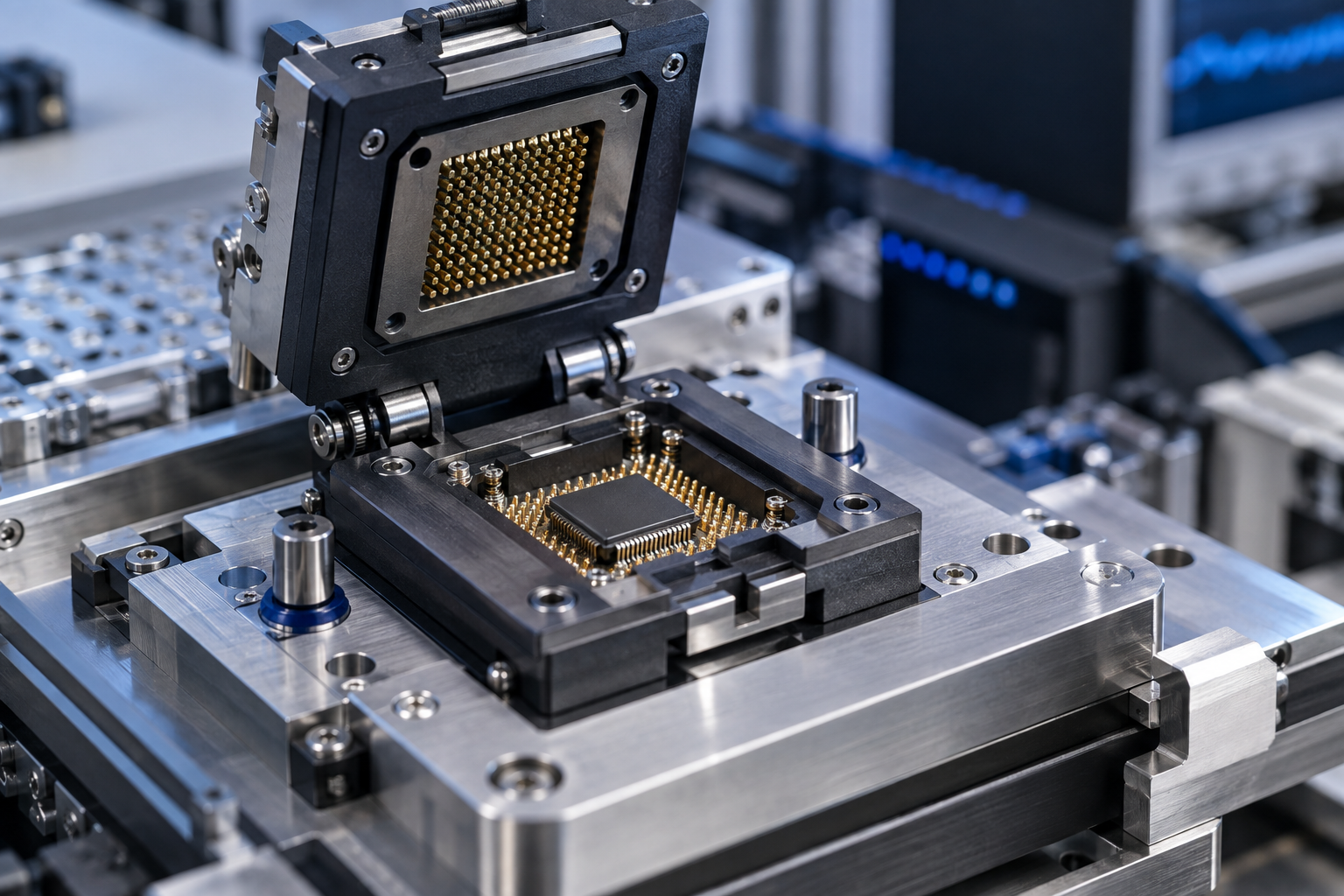 Precision semiconductor test socket fixture